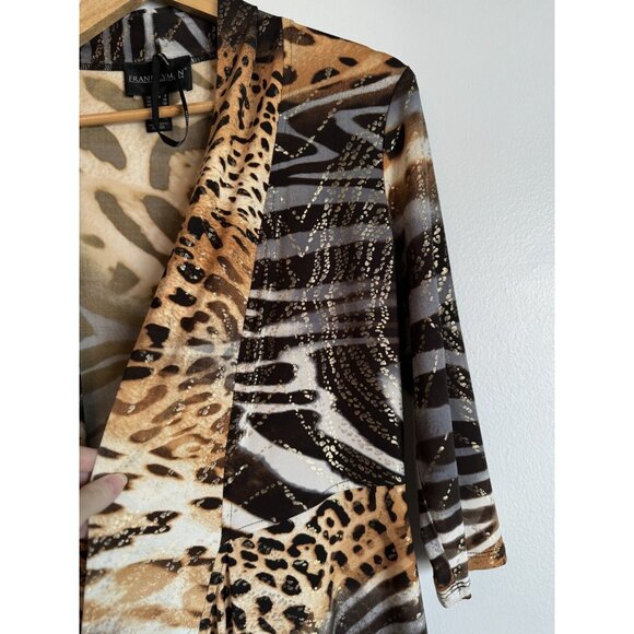 Frank Lyman Slinky Zebra Waterfall Cardigan Size 8 Metallic Swirl Glam Evening - Picture 6 of 9